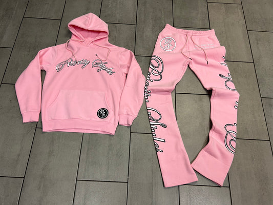 Pink Stacked Sweat Suit