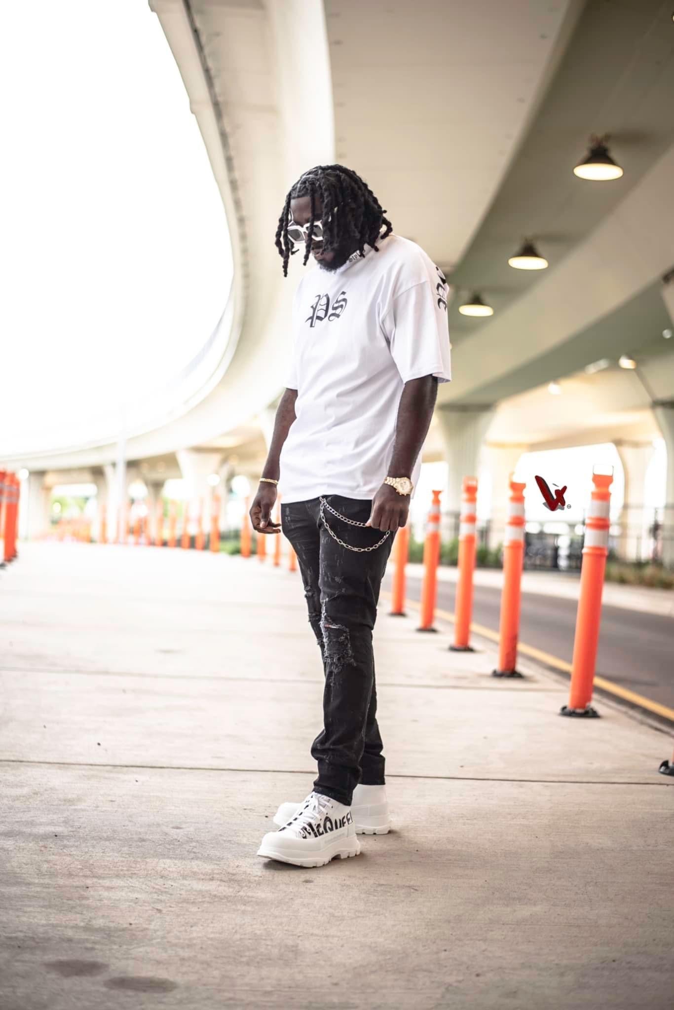 White "Priority Styles" oversized  logo t-shirt