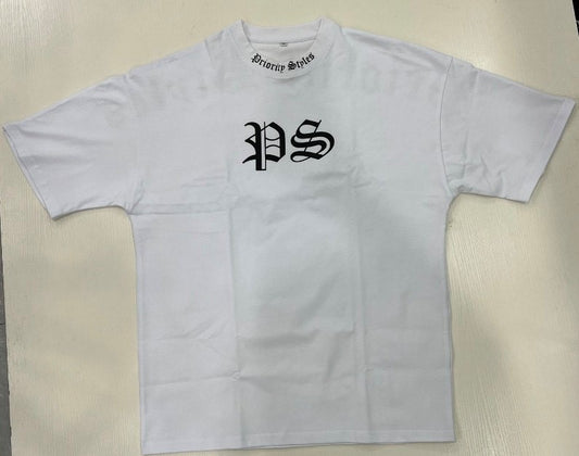 White "Priority Styles" oversized  logo t-shirt